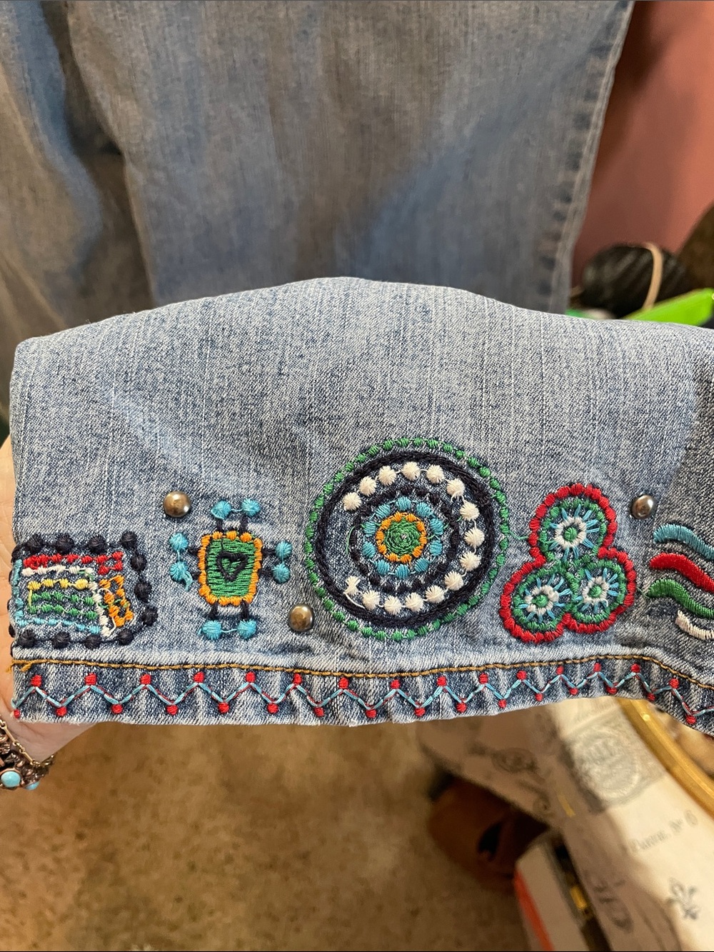Ruby Rd. Light Blue Cropped Embroidered Hem Jeans - Picture 9 of 10